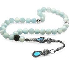 1000 Ayar Gümüş Kazaz Püsküllü Küre Kesim Larimar Doğaltaş Tesbih