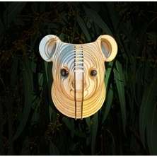 Kelb Köpek Kafası Doğal Ahşap Lazer Kesim Rustik Salon Aplik Duvar Dekoru 3D Tablo Pano (Peri Ledli