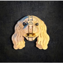 Kelb Köpek Kafası Doğal Ahşap Lazer Kesim Rustik Salon Aplik Duvar Dekoru 3D Tablo Pano (Peri Ledli