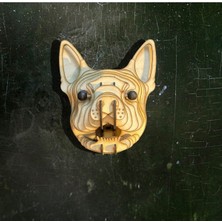 Kelb Köpek Kafası Doğal Ahşap Lazer Kesim Rustik Salon Aplik Duvar Dekoru 3D Tablo Pano (Peri Ledli