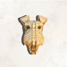 Kelb Köpek Kafası Doğal Ahşap Lazer Kesim Rustik Salon Aplik Duvar Dekoru 3D Tablo Pano (Peri Ledli