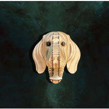 Kelb Köpek Kafası Doğal Ahşap Lazer Kesim Rustik Salon Aplik Duvar Dekoru 3D Tablo Pano (Peri Ledli