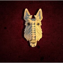 Kelb Köpek Kafası Doğal Ahşap Lazer Kesim Rustik Salon Aplik Duvar Dekoru 3D Tablo Pano (Peri Ledli