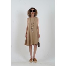Camel O Yaka Keten Elbise