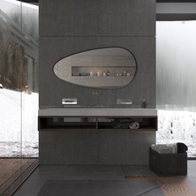 Geniş Asimetrik Banyo Duvar Aynası – Modern Mdf Siyah Çerçeveli, Minimal Tasarım (AYP189)