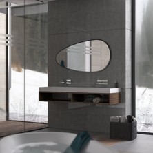 Geniş Asimetrik Banyo Duvar Aynası – Modern Mdf Siyah Çerçeveli, Minimal Tasarım (AYP189)