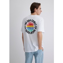 Mavi Sırt Baskılı Beyaz Tişört 0612610-620