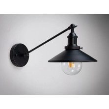 Retro 4,rustik,vintage Siyah 1XE27 Duylu Metal Duvar Aplik Şapka ÇAPI:23CM