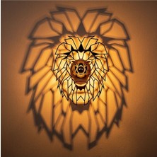 Lion Aslan Desenli Yansıtma Tasarımlı Doğal Ahşap Mdf Lazer Rustik Salon Aplik Duvar Dekoru