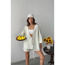Gökyüzü Moda Çizgili Tunik -  Şort Takım - Yeşil