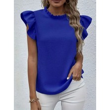 Ag Shoppings Kadın Kısa Kollu Fırfır Yakalı Bürümcük Bluz