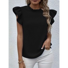 Arben Boutique Kadın Kısa Kollu Fırfır Yakalı Bürümcük Bluz