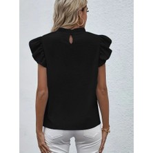 Arben Boutique Kadın Kısa Kollu Fırfır Yakalı Bürümcük Bluz
