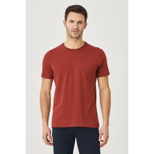 Altınyıldız Classics Erkek Bordo %100 Pamuk Slim Fit Dar Kesim Bisiklet Yaka Tişört