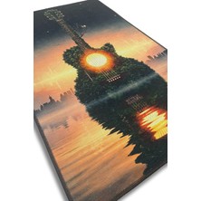 The Reef Design Gün Batışı Temalı Gitar Figürlü Halı Fantastik Doğa Manzaralı Dokuma Tabanlı Kaymaz Oturma Odası Halısı
