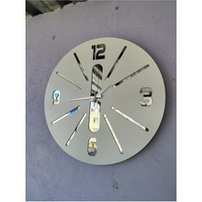 Beyaz Renk Hediyelik Ahşap Dekoratif Farklı Desenli Duvar Saati 50CM
