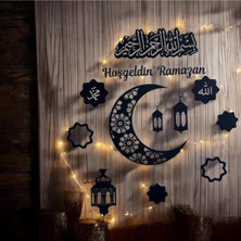 Elite "hoşgeldin Ramazan LED Işıklı Ahşap Duvar Süsü | Ay Yıldız ve Dini Figürlerle Dekorasyon" 1 Adet
