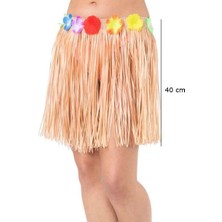 Nessiworld Yetişkin ve Çocuk Uyumlu Saman Renk Püsküllü Hawaii Luau Hula Etek 40