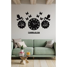 Canım Ailem Kuş Kelebek Allah Muhammed Lazer Kesim Ahşap Duvar Saati
