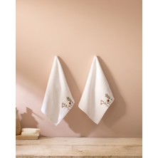 Thelma Nakışlı %100 Pamuk 2'li El Havlusu - Beyaz - 30X45 cm