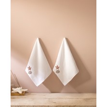 Ethe Nakışlı %100 Pamuk 2'li El Havlusu - Beyaz - 30X45 cm