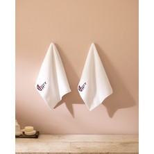 Navıguer Nakışlı %100 Pamuk 2'li El Havlusu - Beyaz - 30X45 cm