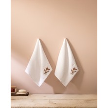 Slyvıa Nakışlı %100 Pamuk 2'li El Havlusu - Beyaz - 30X45 cm