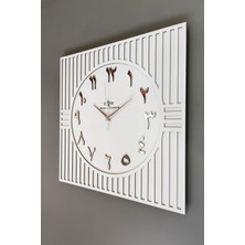 Kare Çizgi Desenli Arapça Rakam Dekoratif Beyaz & Gümüş Duvar Saati 50X50CM