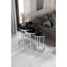 Home Plus Mobilya 3'lü Zigon Sehpa Gümüş Ayak Siyah Ayna