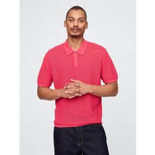 Gap Erkek Açık Pembe Dokulu Kroşe Polo T-Shirt