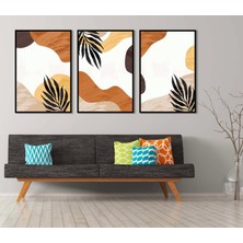 3 Parça Çerçeveli Dekoratif Boho Ahşap Tablo Seti, Ev Dekoru, Soyut Tablo