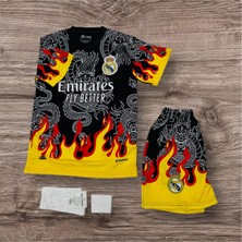 Real Madrid Ronaldo Özel Tasarım Dalgalı Ateş Çocuk Futbol Forması  4lü Set Forma+Şort+Çorp+Bilrklik