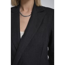 Kadın Siyah Düğmeli Blazer Ceket