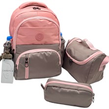 Ilk Okul Çantası 3'lü Seti Unisex Çocuk Ilkokul Çantası LDC-8010 Pudra-Vizon