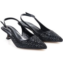 Pisagor PS-31990 4,5 cm Topuklu Kadın Taşlı Arkası Açık Stiletto Abiye Ayakkabı