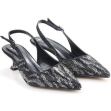 Pisagor PS-32370 Kadın 4 cm Arkası Açık Taşlı Abiye Stiletto Ayakkabı