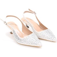 Pisagor PS-31990 4,5 cm Topuklu Kadın Taşlı Arkası Açık Stiletto Abiye Ayakkabı