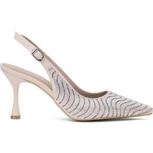 Pisagor PS-32340 cm Topuklu Kadın Taşlı Arkası Açık Stiletto Abiye Ayakkabı
