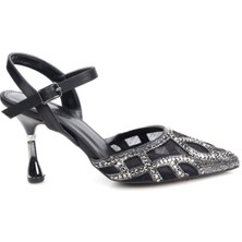 Pisagor PS-33350 8,5 cm Topuklu Kadın Taşlı Arkası Açık Stiletto Abiye Ayakkabı