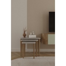 Dikdörtgen Zigon Sehpa 3'lü Set – Ahşap Ayaklı Modern Tasarım