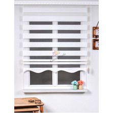 Beyaz Bambu Zebra Stor Güneşlik Perde Etek Dilimli(Alüminmyumkasa)