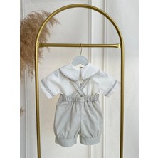 Erkek Bebek Çocuk Küf Yeşili Poplin Kumaş Şortlu Salopet Alt Üst Takım