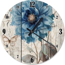 30 cm Çap Mavi Çiçek Desenli Duvar Saati