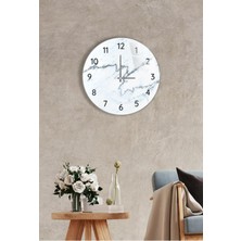 Çap 37 cm Siyah Beyaz Mermer Dekoratif Cam Saat