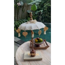 Dekoratif Bali Şemsiyesi Ev Dekorasyon Bohem Obje Masa Süsü Organizasyon Süsleme 70 cm Krem Bambu