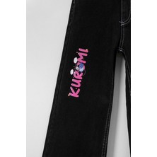 Kuromi Kız Çocuk Dijital Baskılı Kot Pantolon Kemerli