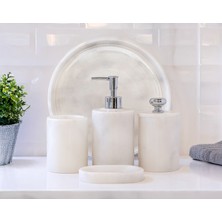 Aurelia Mermer 5 Parça Banyo Seti – Sıvı Sabunluk, Diş Fırçalık, Katı Sabunluk, Pamukluk ve Tepsi