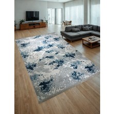 NarStore Home Gri Mavi Saçaklı Kaymaz Taban Yıkanabilir Kesme Yolluk Halı