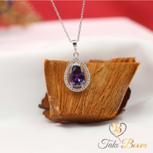 Ametist Taşlı Damla Kolye, Mor Taşlı Su Damlası Gümüş Kolye, Kadınlar Için Harika Hediye