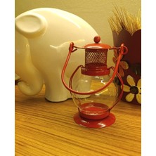 Respira Metal Dekoratif Cam Muhafazalı Askılı Gemici Fener Mumluk Kırmızı, Tealight Mum İçin